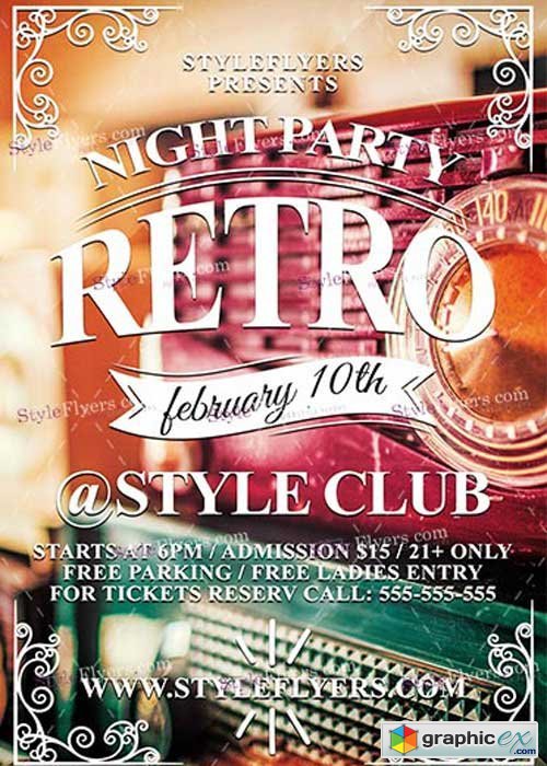 Retro Night Party v8 PSD Flyer Template