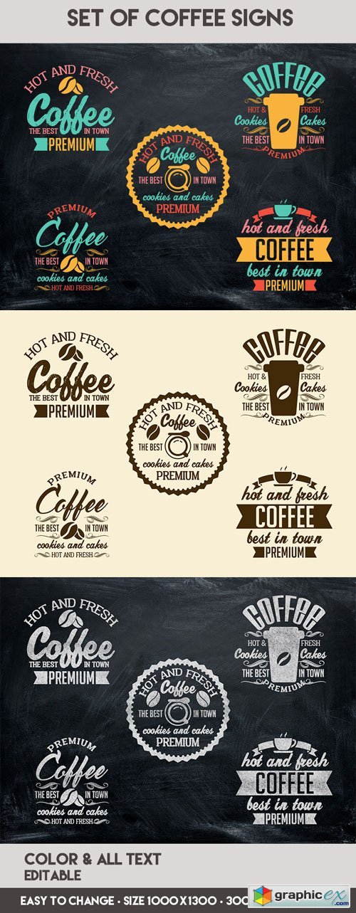Set Of Coffee Signs PSD Templates