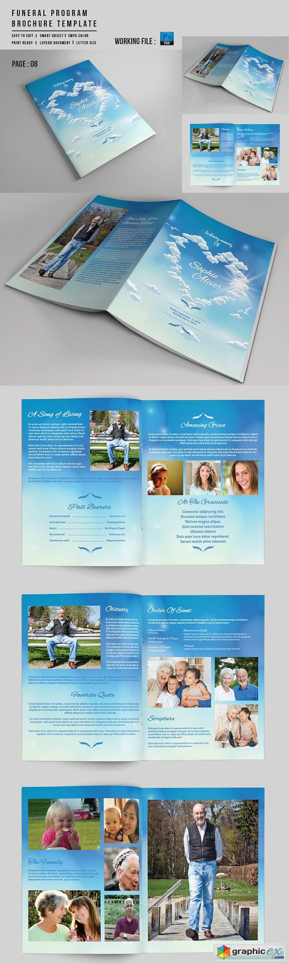 8 Page Funeral Booklet Template-V527