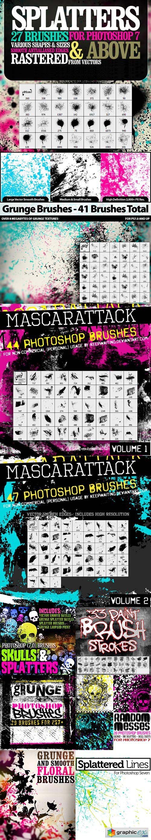 300+ Spraypaint, Splatter, Grunge, Floral & Skull Photoshop Brushes