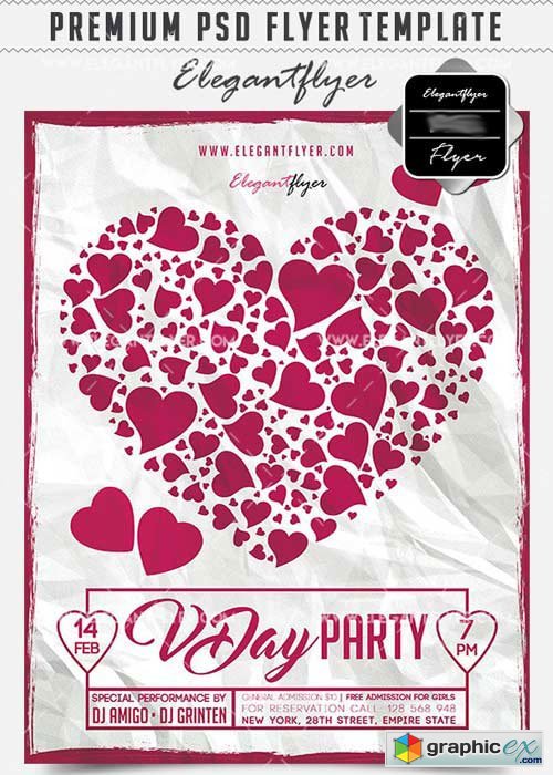 VDay Party V02 Flyer PSD Template + Facebook Cover