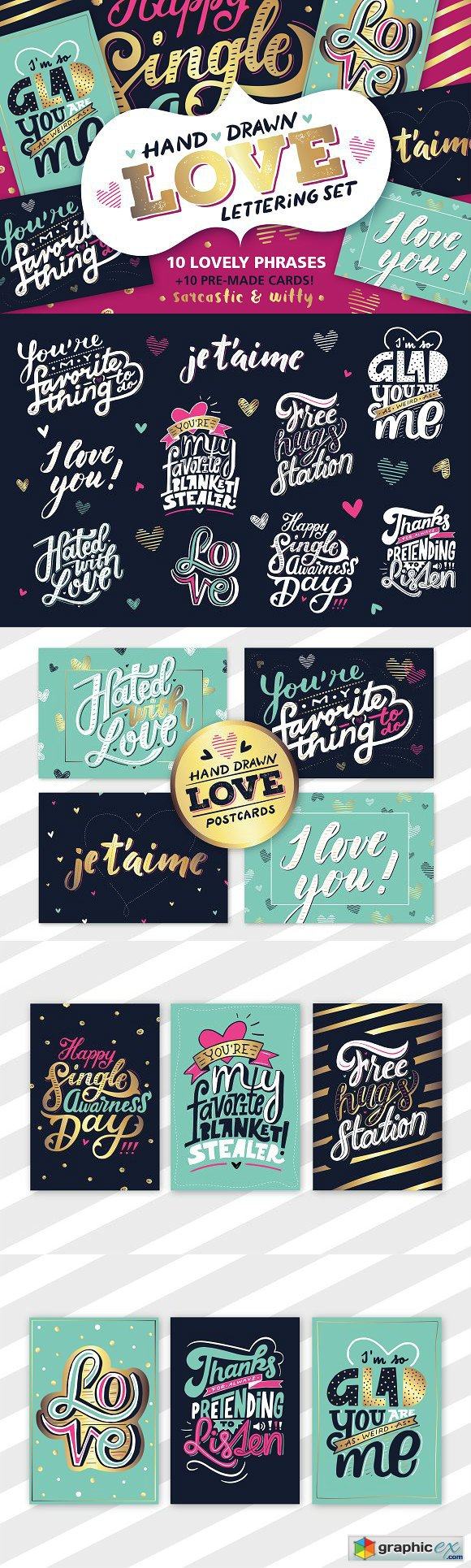 Love lettering Valentines Cards
