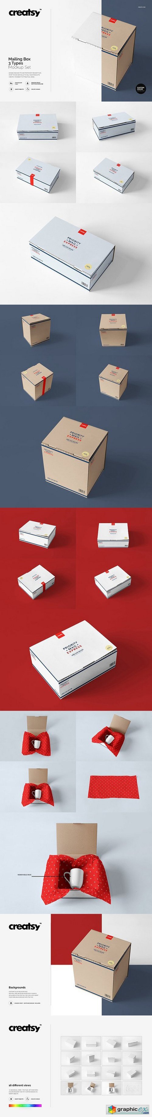 Mailing Box 3 Types Mockup Set