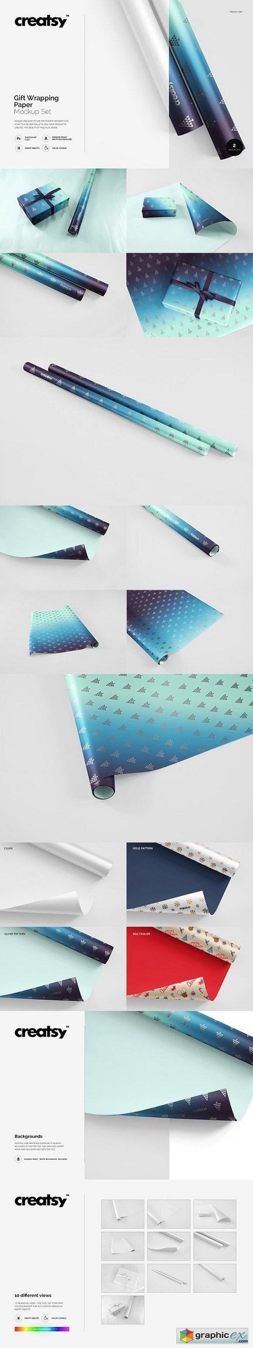 Gift Wrapping Paper Mockup Set