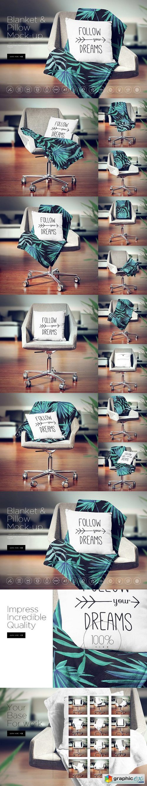 Blanket & Pillow On Chair Mockup