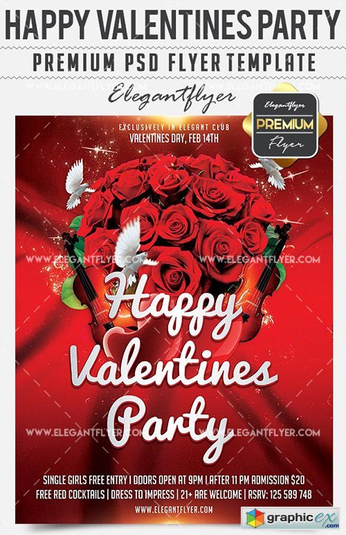 Happy Valentines Party  Flyer PSD Template + Facebook Cover