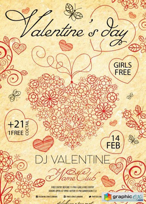 Valentines Day PSD V14 Flyer Template with Facebook Cover fly