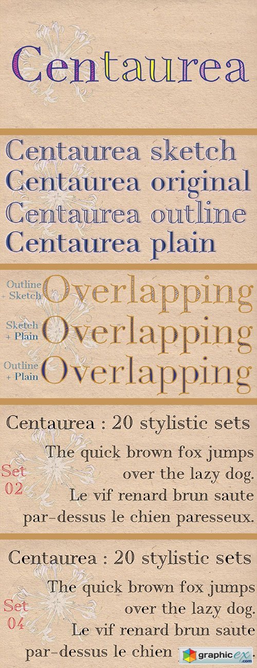 Centaurea - Sketch, Outline and Plain Style 4xTTF