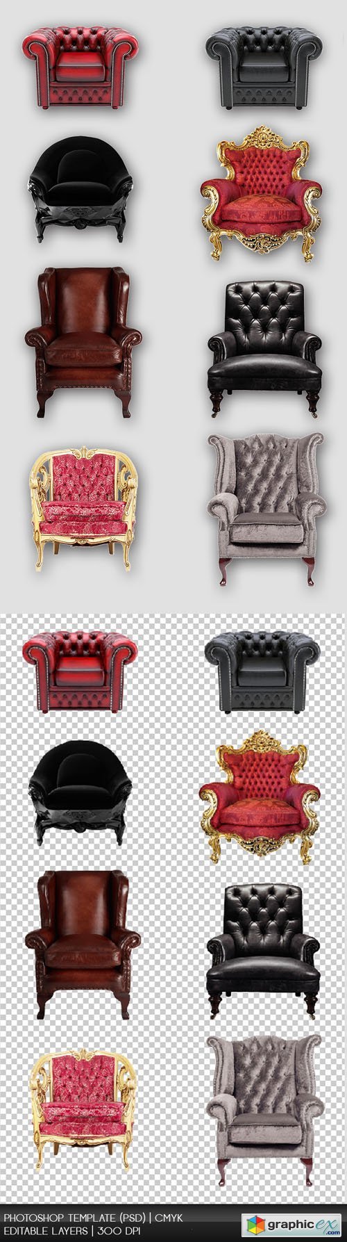 Set of Luxury Armchairs in PSD/PNG