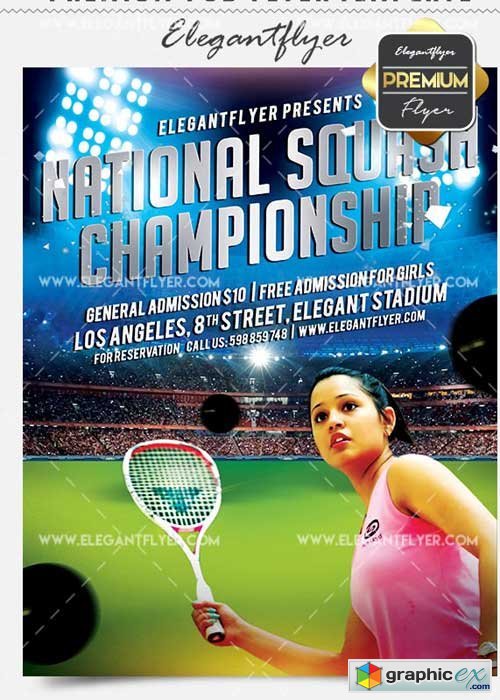 National Squash Championship V2 Flyer PSD Template + Facebook Cover