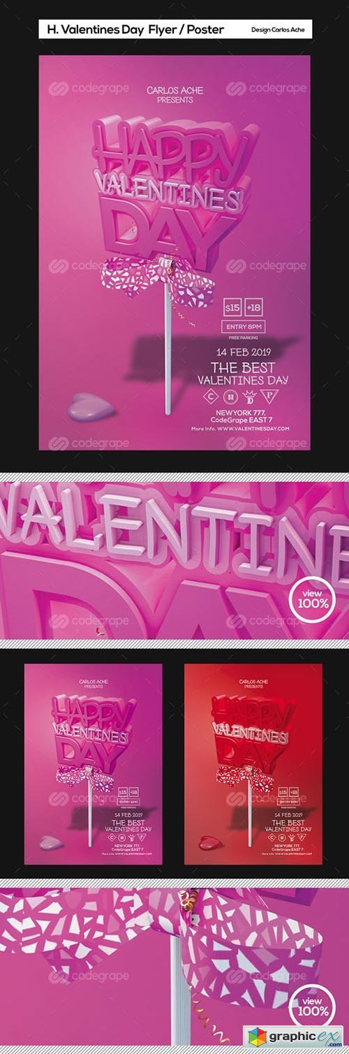 Happy Valentines Day Flyer and Poster Template 11676