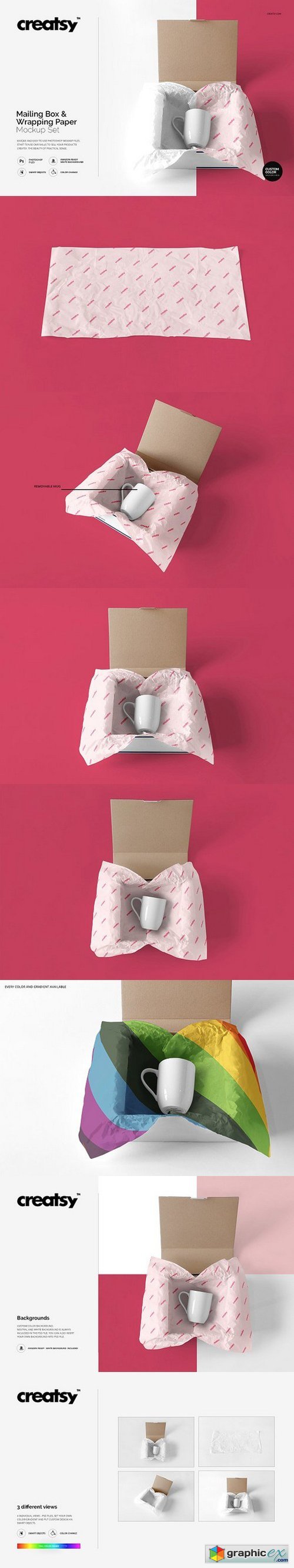 Mailing Box & Wrapping Paper Mockup