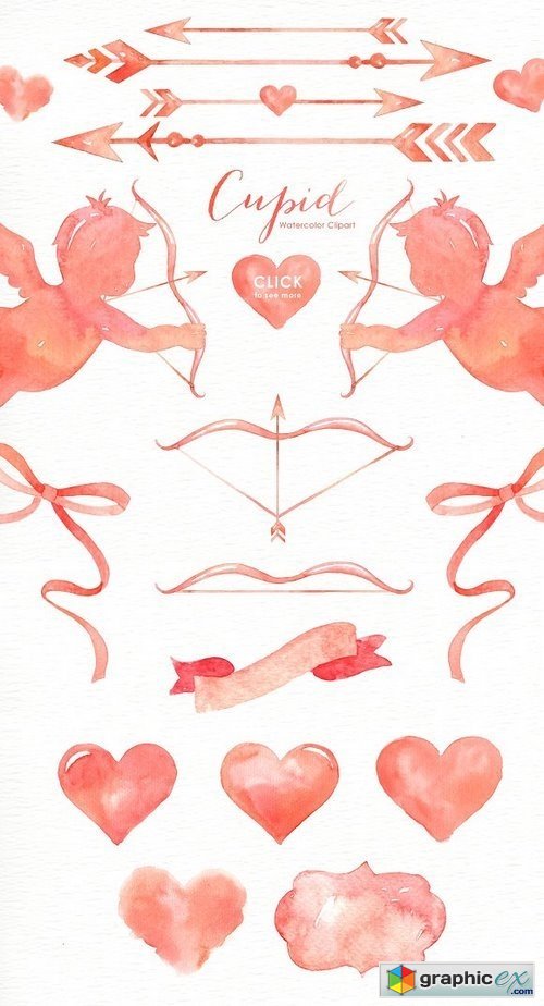 Cupid Valentine&#039;s Watercolor Clipart