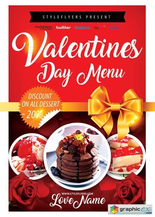 Valentines Day Menu V3 PSD Flyer Template