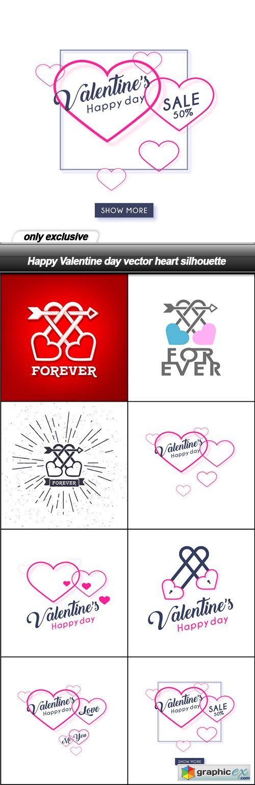 Happy Valentine day vector heart silhouette - 8 EPS