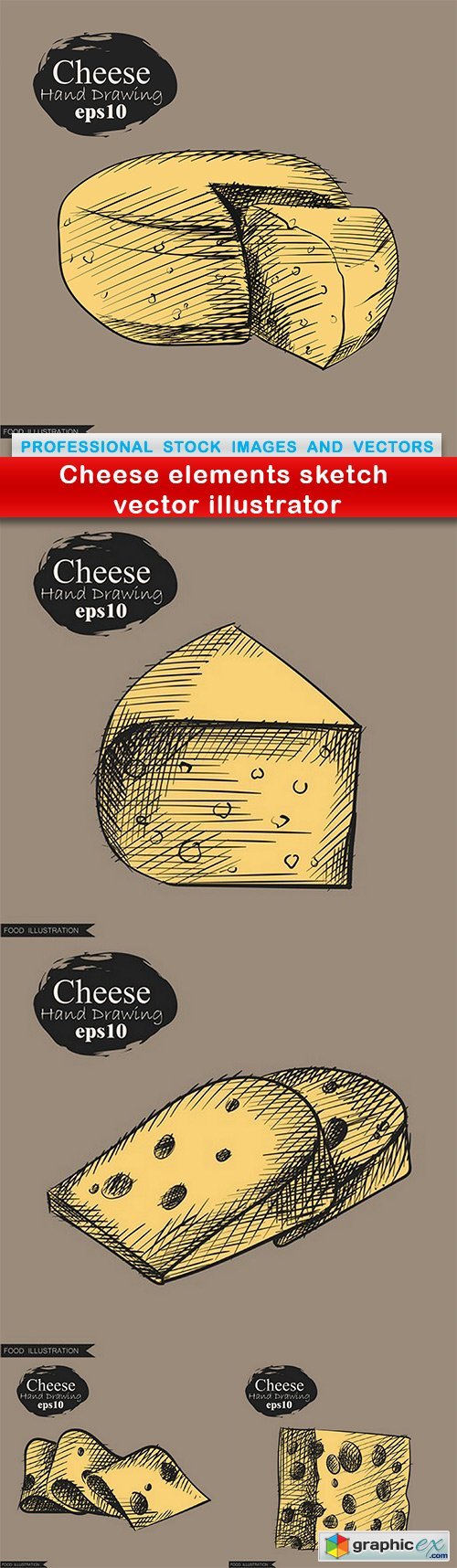 Cheese elements sketch vector illustrator - 5 EPS