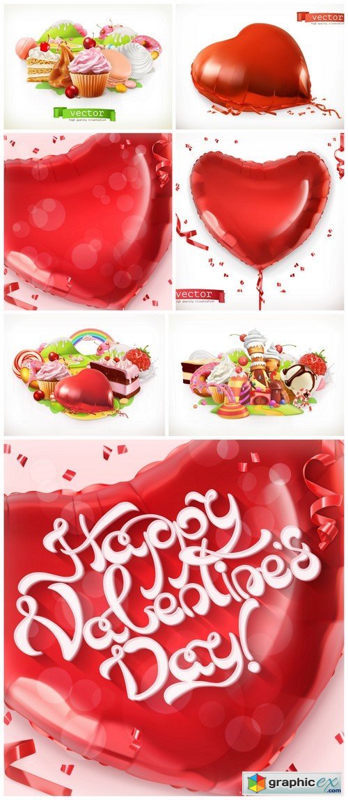Happy Valentine Day Red heart toy balloon 3d vector 7X EPS