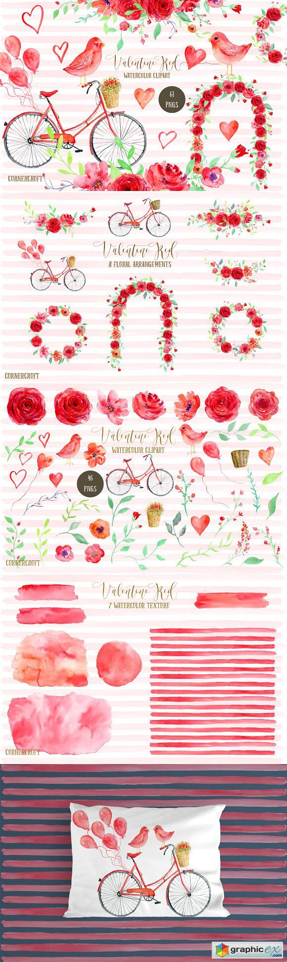 Watercolor Clipart Valentine Red