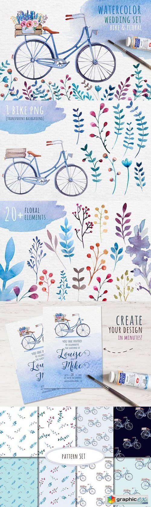 Watercolor bike & flowers