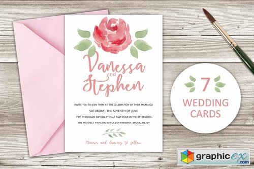 Watercolor Wedding Invitations with floral design