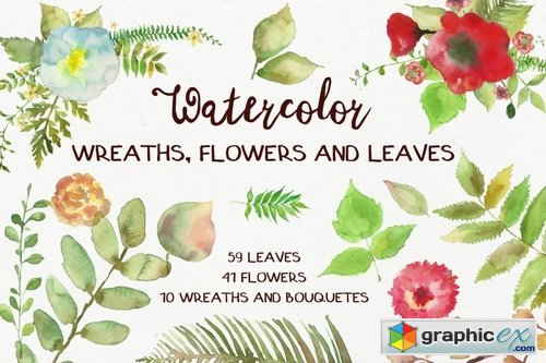 Watercolor Wreathes and Bouquets