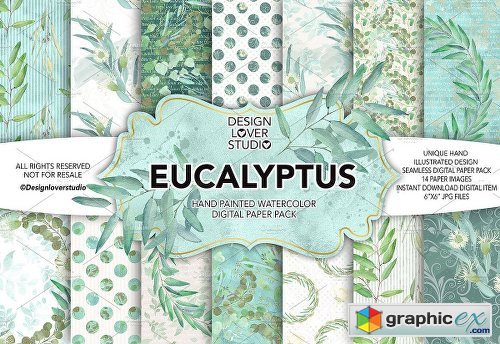 Watercolor Eucalyptus leaves DP pack