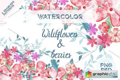 Wildflowers and berries watercolor