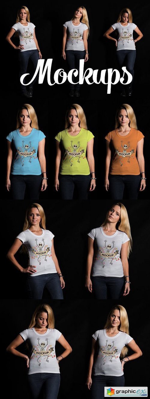 5 Female T-shirt Mockups