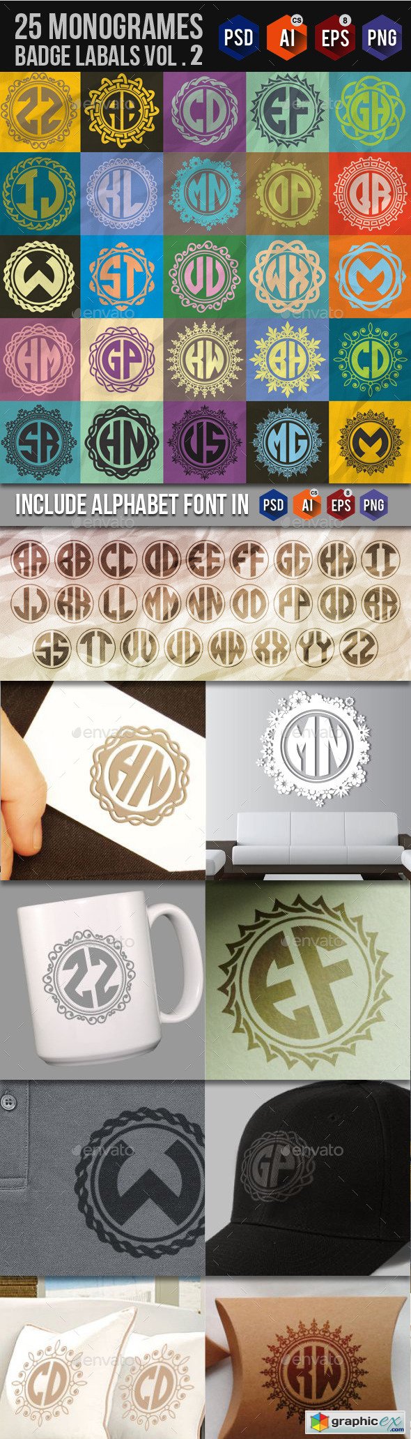 25 Monogrames Badge Labals With Alphabet v2