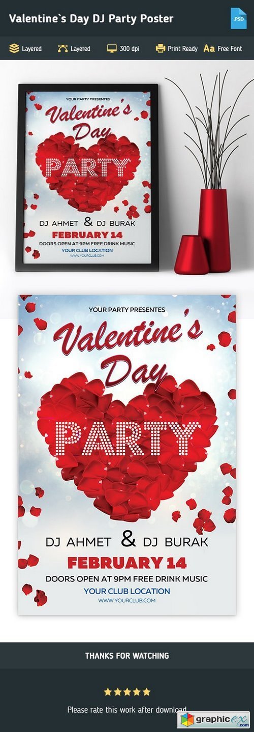 Valentine`s Day DJ Party Poster