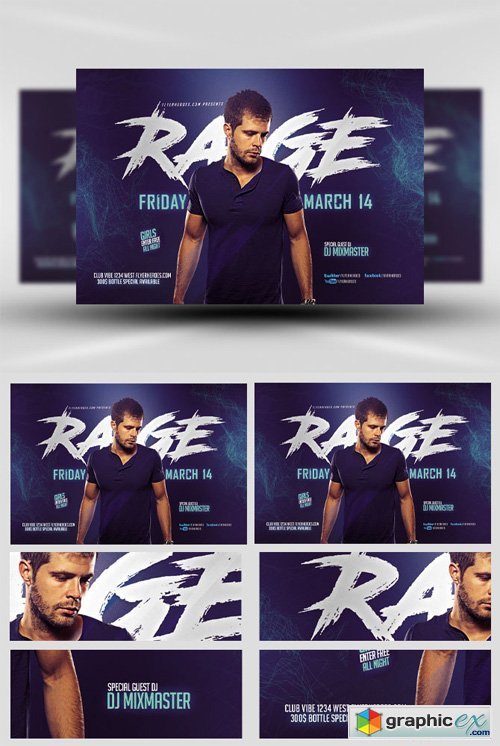 Blue Rage Party Flyer Template