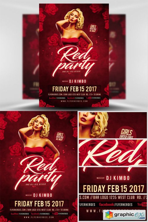 Valentines Red Party Flyer Template