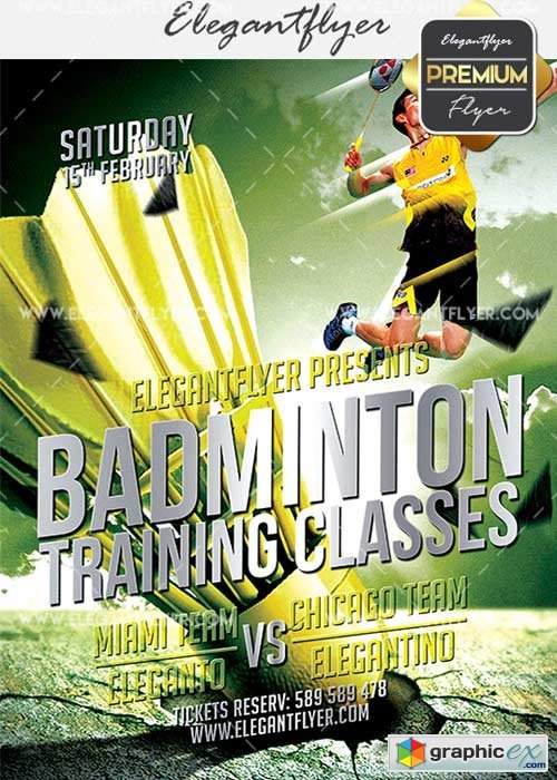 Badminton V5 Flyer PSD Template + Facebook Cover