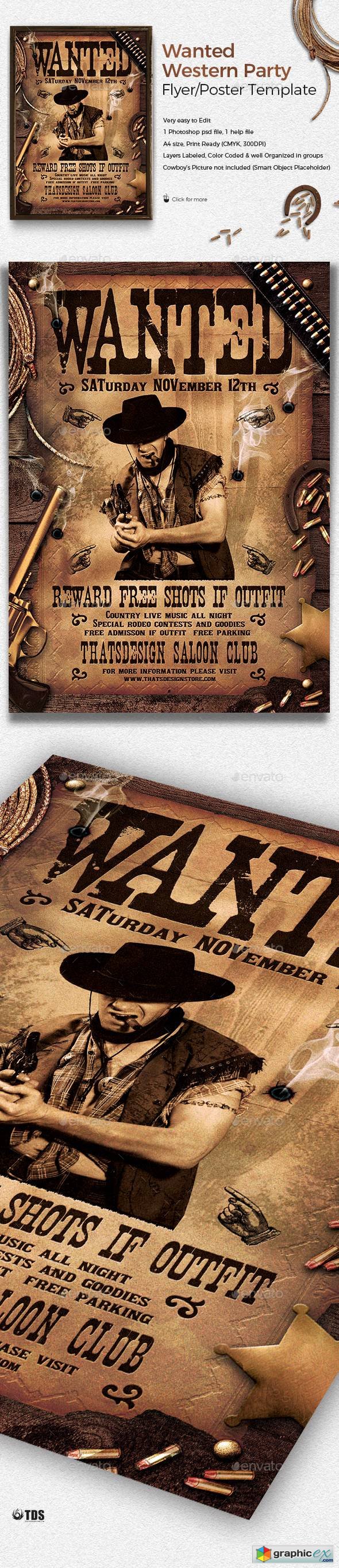 Wanted Western Party Flyer Template