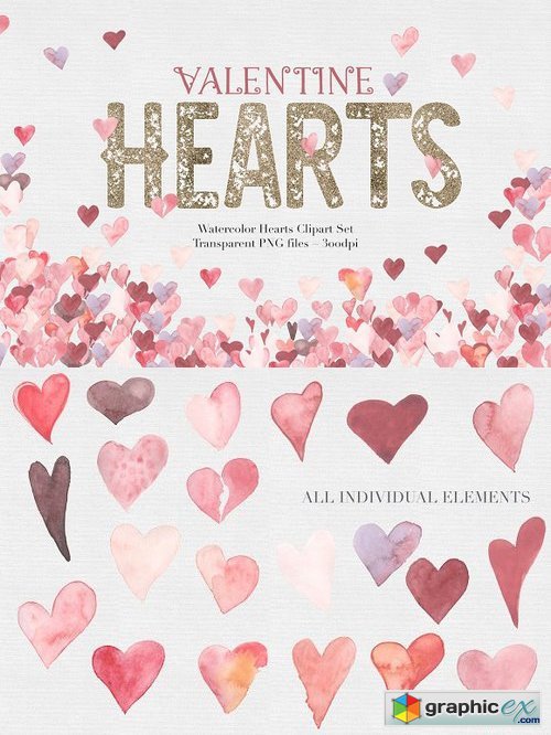 Watercolor Valentine Hearts
