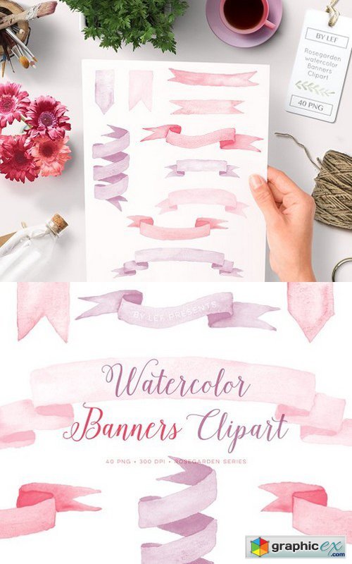Watercolor Banners Ribbons Graphics