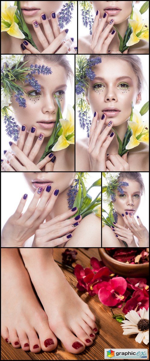 Beautiful girl with flowers and design nails manicure 7X JPEG