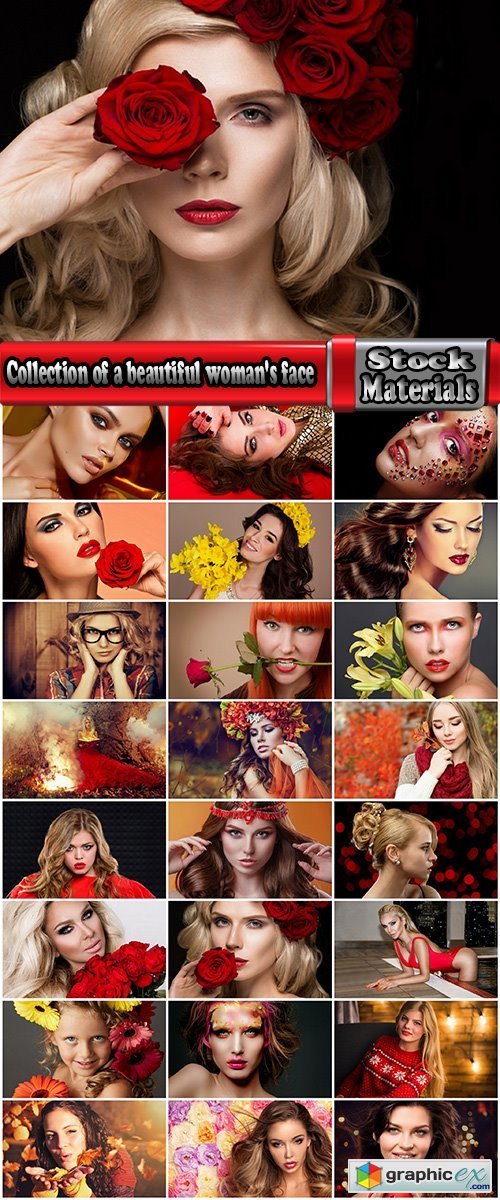Collection of a beautiful woman's face with flowers makeup lips eyes smile 25 HQ Jpeg