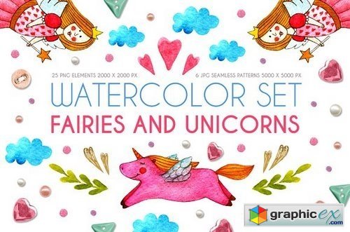 Watercolor set-Fairies and Unicorns