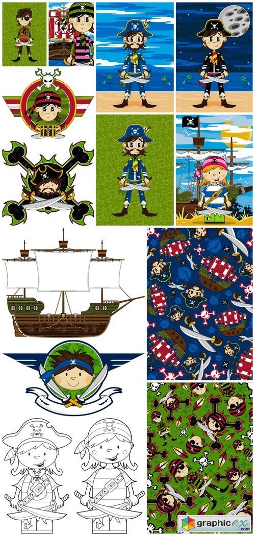 Pirate and Ship Patterns 14X EPS