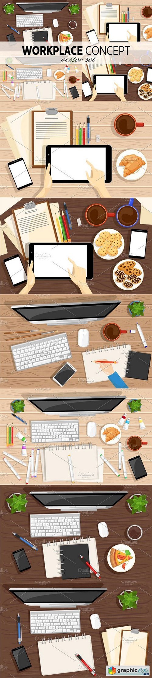 Workplace concept vector set