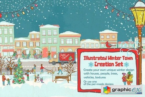 Illustrated Winter Town Creation Set
