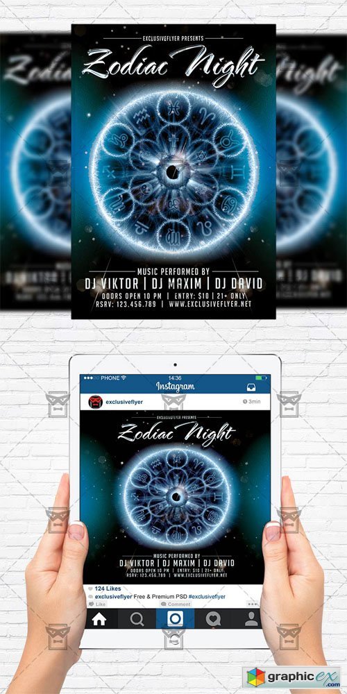 Zodiac Night - Flyer Template+Instagram Size Flyer