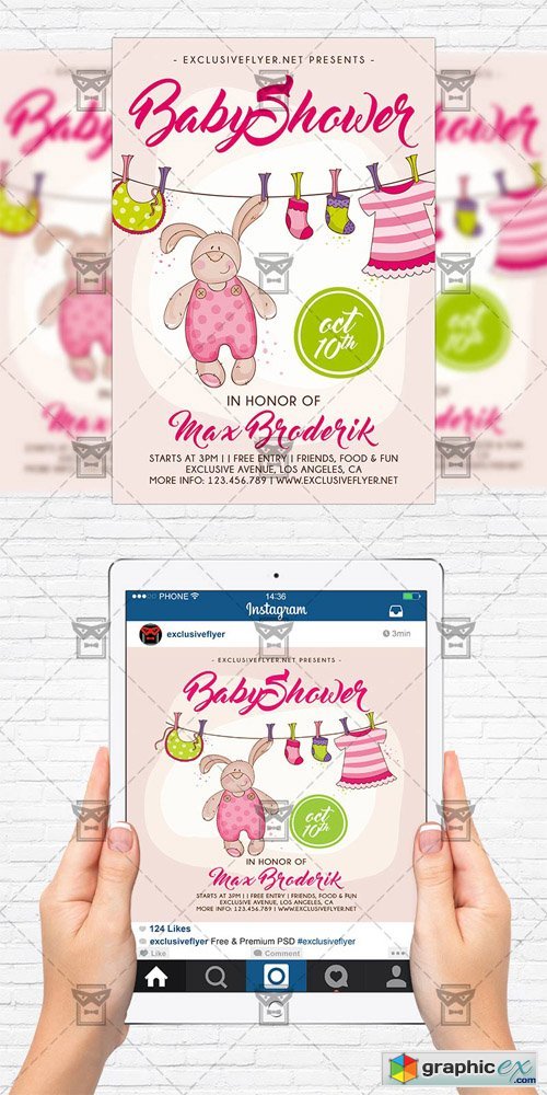 Baby Shower Vol 5 - Flyer Template+Instagram Size Flyer