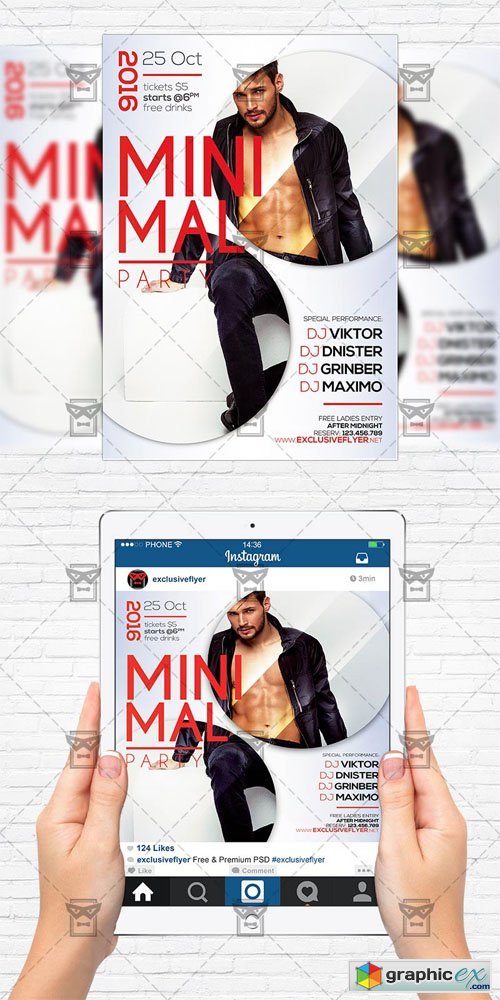 Minimal Party - Flyer Template+Instagram Size Flyer