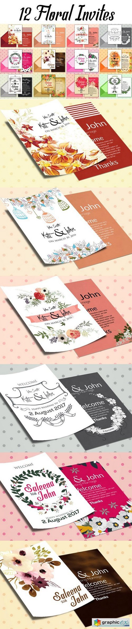 12 Double Sided Invitation Cards