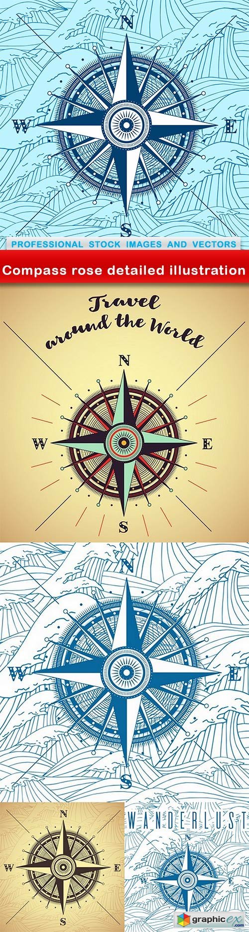 Compass rose detailed illustration - 5 EPS