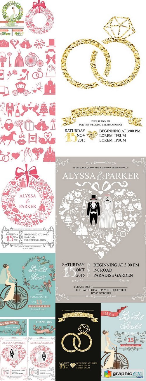 Wedding invitation with heart composition.Wedding wear