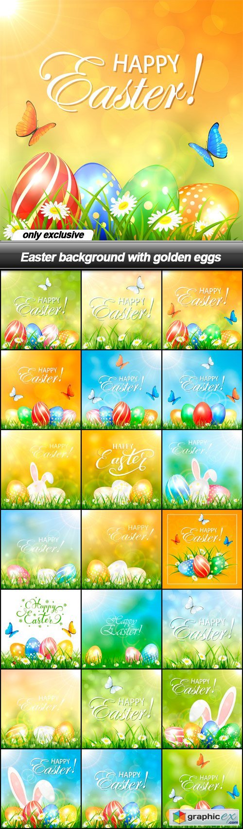 Easter background with golden eggs - 21 EPS