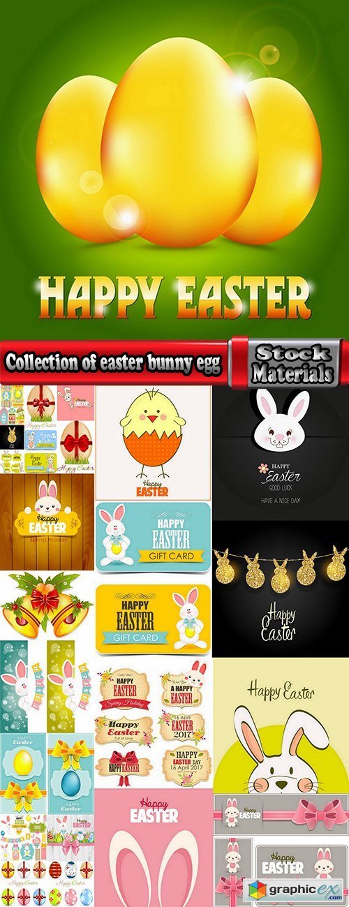 Collection of easter bunny egg flyer banner sticker label invitation card 25 EPS